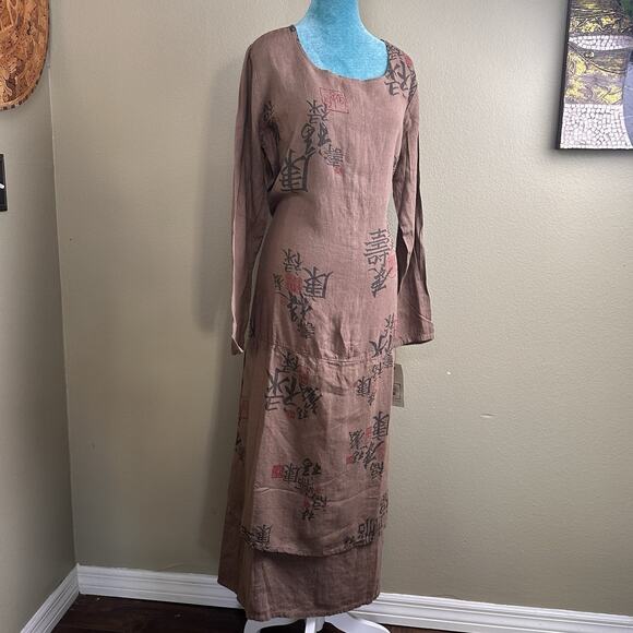 Tom Tom Maxi Boho Dress M Women NEW W Tags Linen Canton Easy Care Long Sl Coco - Picture 2 of 16